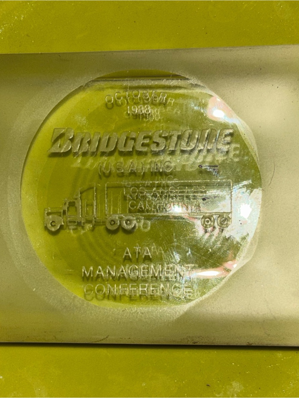 Vintage 1988 Bridgestone USA ATA Management Conference Glass Paperweight A154